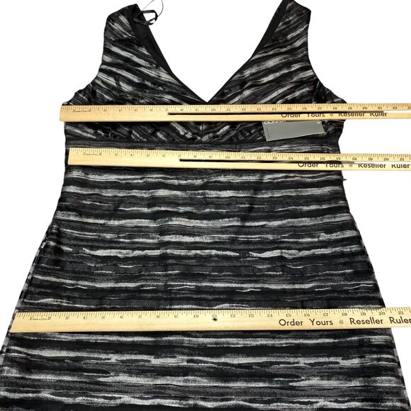 Donna Ricco Shift Dress Womens 14 Gray Lined Striped Midi Sleeveless Back Zip - Picture 6 of 16